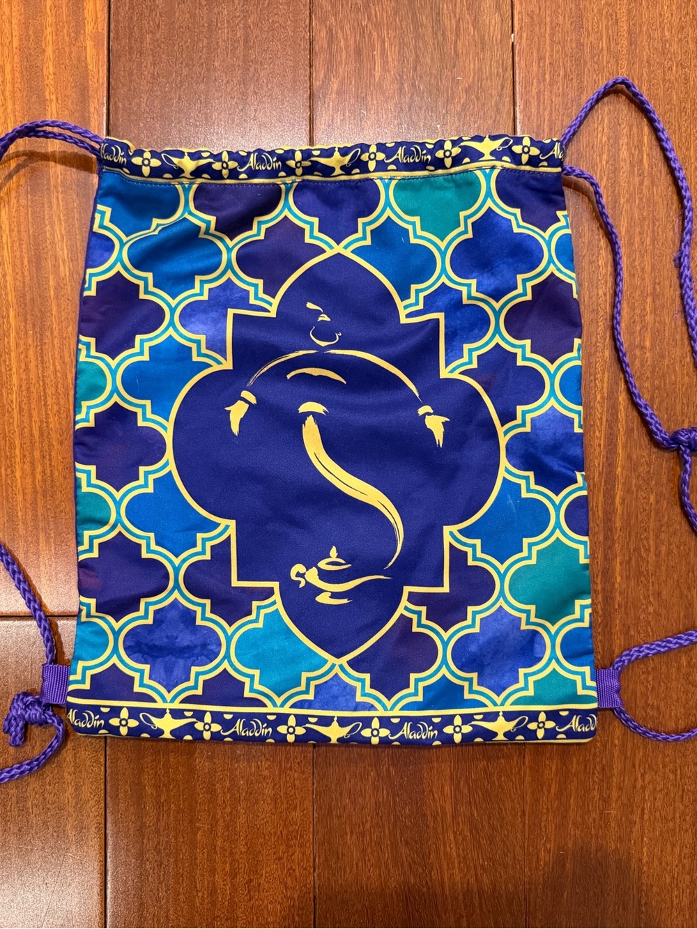 Disney Aladdin Purple, Blue & Teal Drawstring Backpack